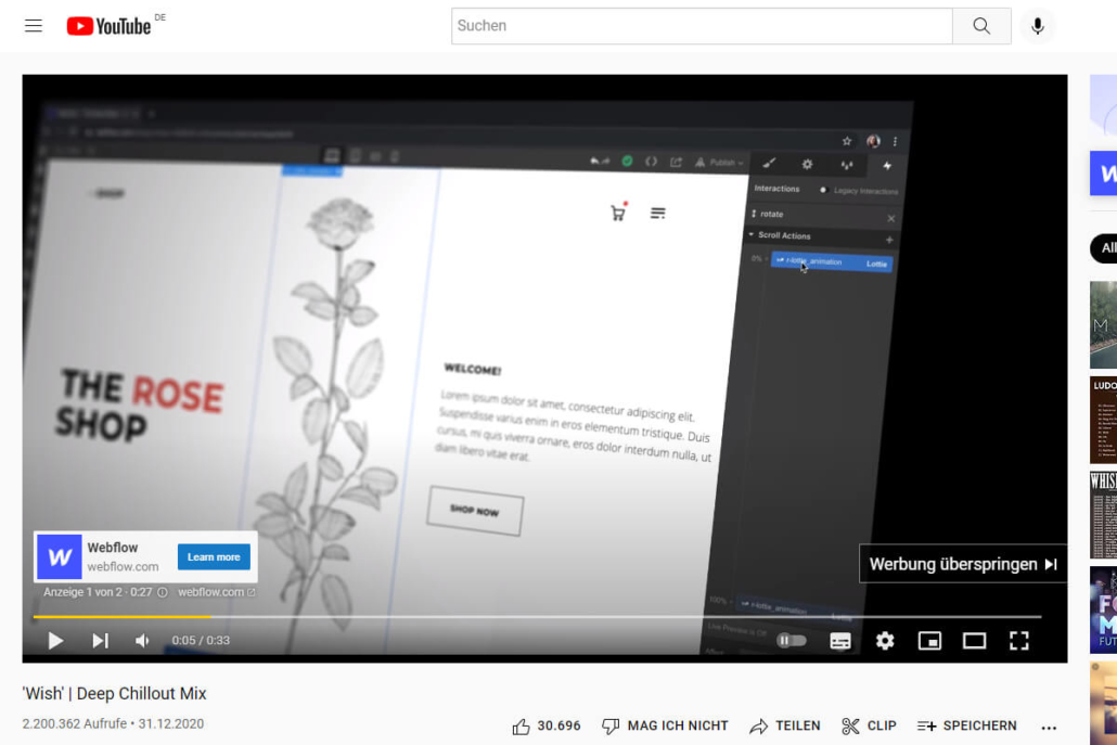 Eine überspringbare Instream YouTube Werbung mit CTA-Button.