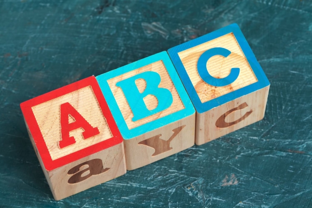 Drei Würfel mit den Buchstaben A, B und C symbolisieren die Grundlagen, auf die man sich mit Onboarding Videos konzentrieren sollte.