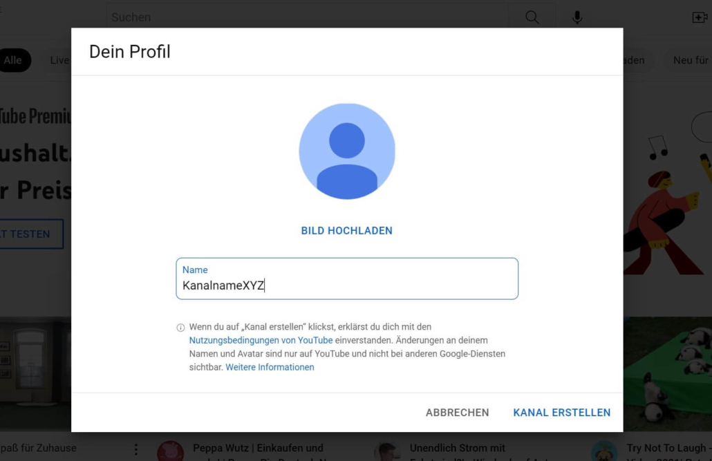 YouTube-Kanal erstellen, Schritt 1: Kanalerstellung