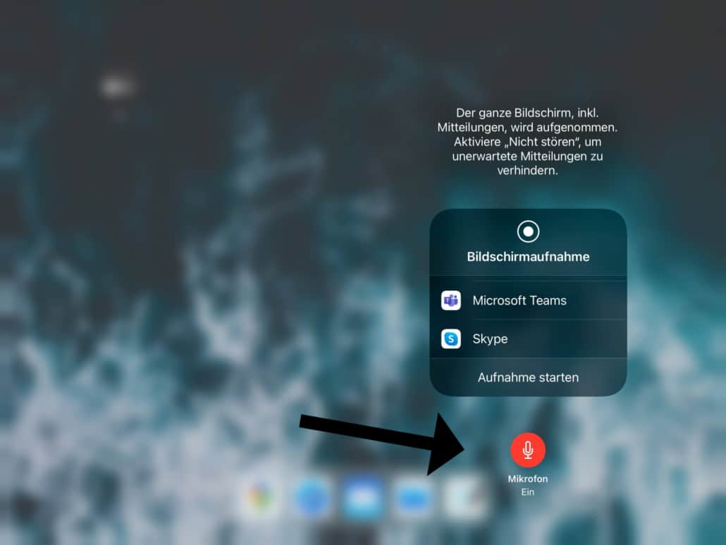 Das Mikrofon ist für die Bildschirmaufnahme aktiviert.