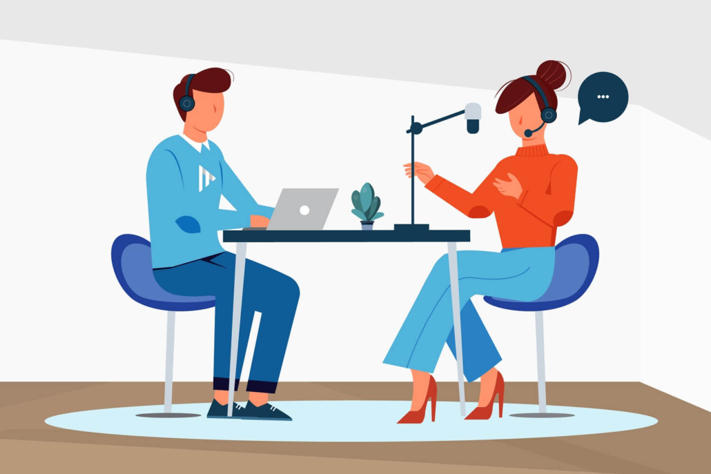 Eine Illustration zeigt die Podcast Produktion im Unternehmen.
