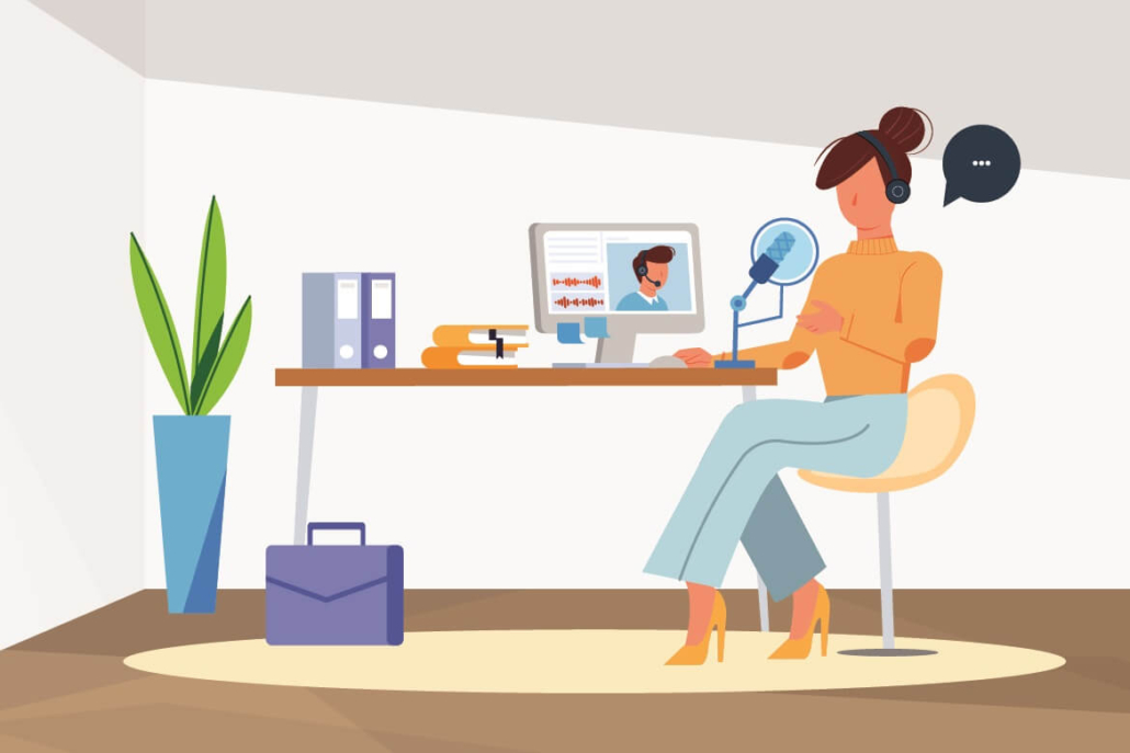 Eine Illustration zeigt eine Remote Podcast Produktion.