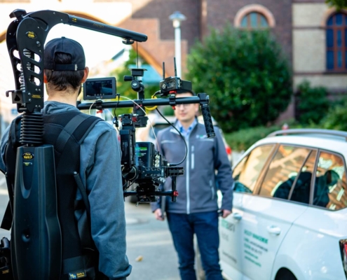Camera crew Frankfurt at field shooting.