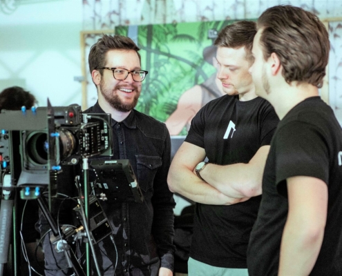 Camera crew Frankfurt in a meeting.