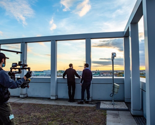Camera crew Frankfurt on the rooftop.